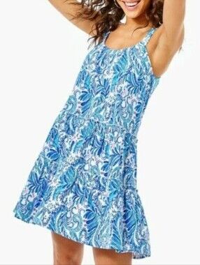 Lilly Pulitzer Loro Swing Dress Sleeveless Baha Blue Bird is the Word Womens M